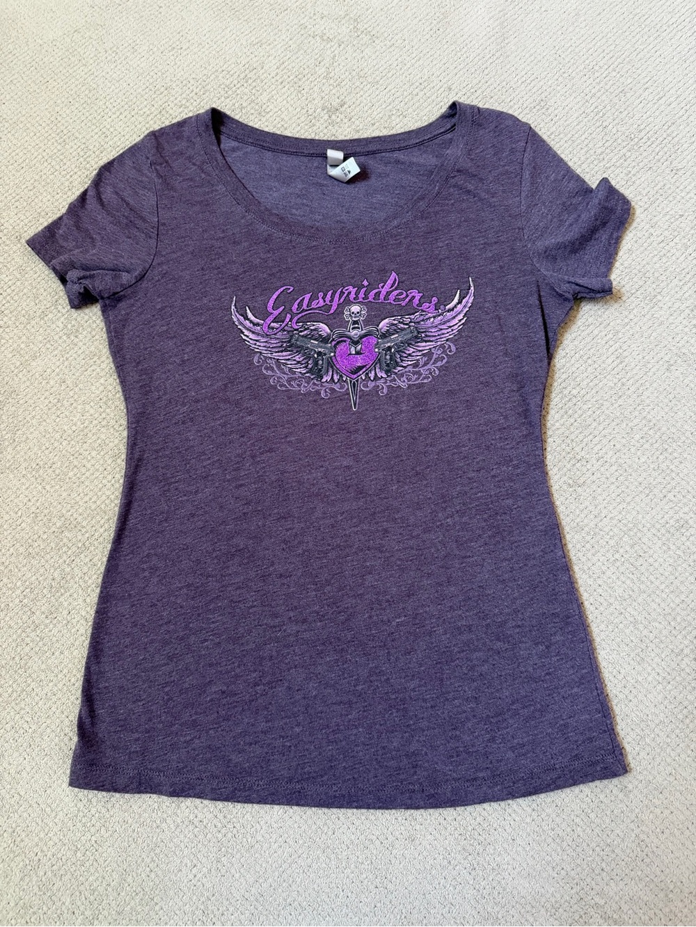 Next Level Women’s Size Large Heather Purple Scoop Neck Short Sleeve Graphic Tee